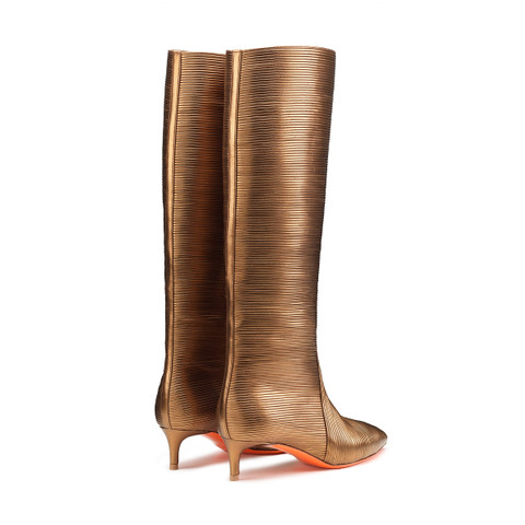 Women's bronze leather mid-heel Meraviglia Collection boot - Santoni - 3