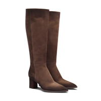 Women's dark brown suede mid-heel boot - Santoni - 2