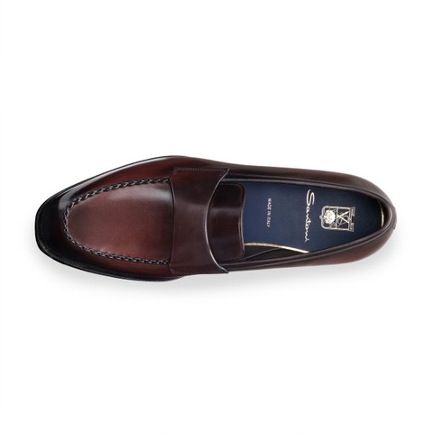 Men's dark brown leather penny loafer - Santoni - 4