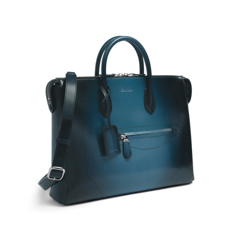Blue leather laptop bag - Santoni - 3