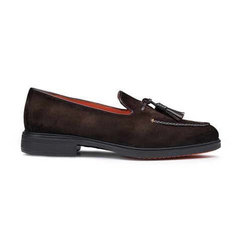 Men's dark brown suede Easy tassel loafer - Santoni - 1