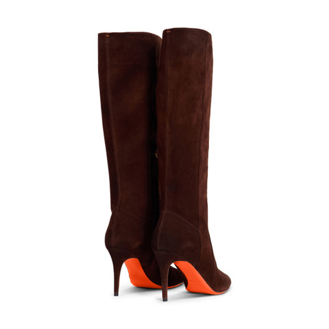 Women's dark brown suede high-heel boot - Santoni - 4