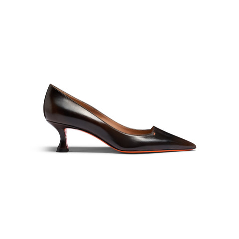 Women's dark brown leather mid-heel pump - Santoni - 1