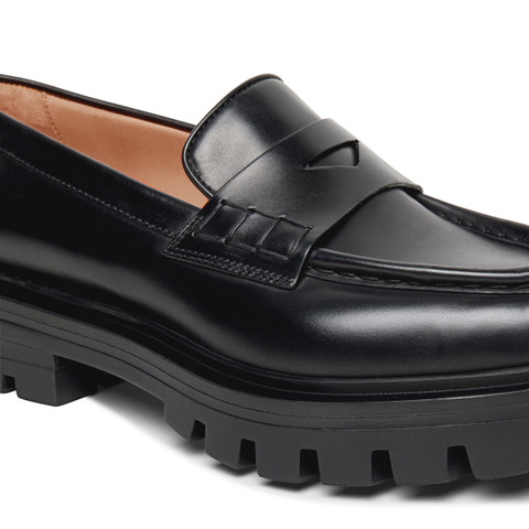 Women&rsquo;s polished black leather penny loafer - Santoni - 5