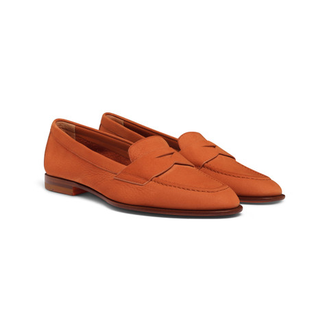 Mocassino penny da donna in nabuk arancione - Santoni - 3