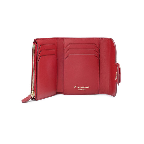 Red leather wallet with coin pocket - Santoni - 3