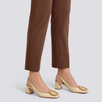 Women's beige raffia mid-heel slingback - Santoni - 2