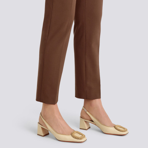 Women's beige raffia mid-heel slingback - Santoni - 2