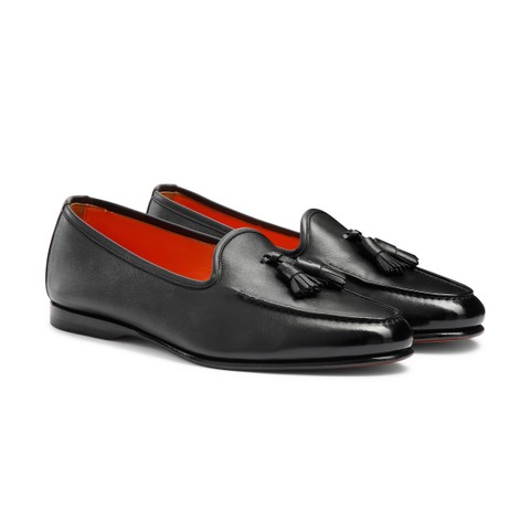 Men’s black leather Andrea tassel loafer - Santoni - 3