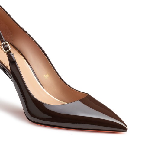 Women's dark brown patent leather high-heel pump - Santoni - 5