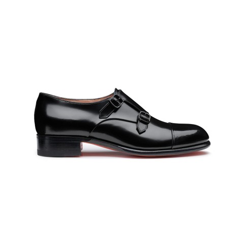 Chaussure &agrave; double boucle en cuir noir pour femme - Santoni - 1