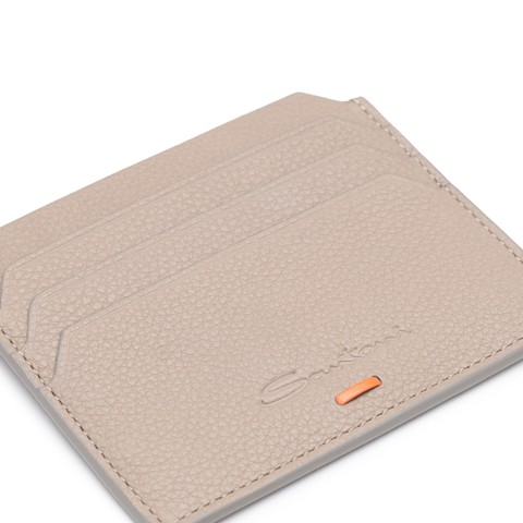 Dove grey tumbled leather credit card holder - Santoni - 5