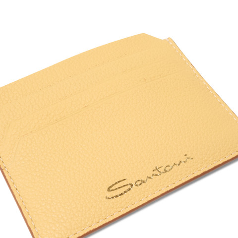 Yellow tumbled leather credit card holder - Santoni - 4