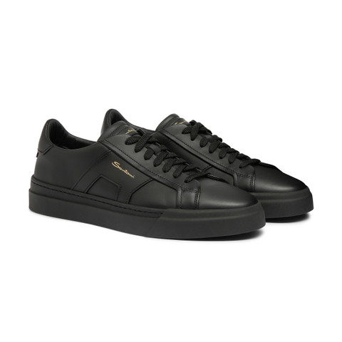 Men&rsquo;s black leather double buckle sneaker - Santoni - 3