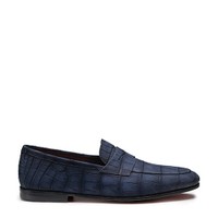 Men's blue alligator nubuck penny loafer - Santoni - 1