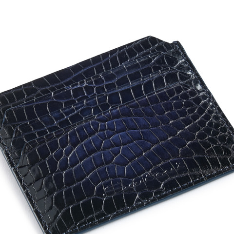 Blue alligator leather credit card holder - Santoni - 5