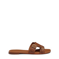 Women's brown tumbled leather double-buckle Didi slide sandal - Santoni - 1