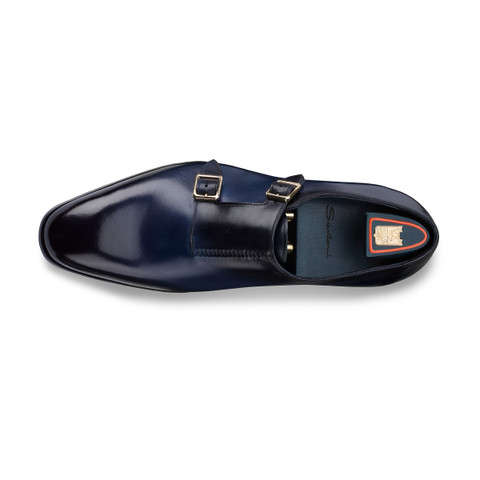 Chaussure à double boucle Uniqua Collection Meraviglia en cuir bleu pour homme - Santoni - 4