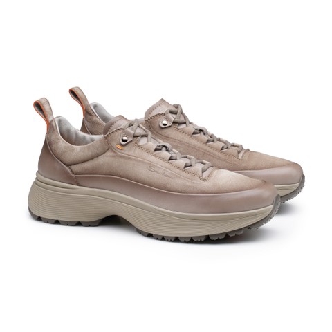 Men's dove grey leather and suede Easy Bounce Mountain sneaker - Santoni - 3