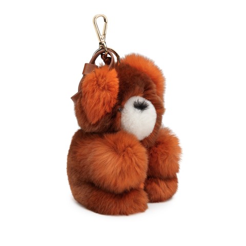 Orange fur and brown leather Teddy bear charm - Santoni - 4