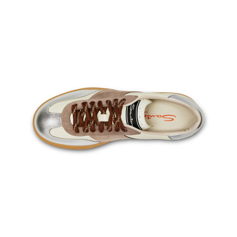 Women's white, beige and silver leather and suede DBS Oly sneaker - Santoni - 5