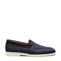 Men's blue woven suede loafer - Santoni - 1