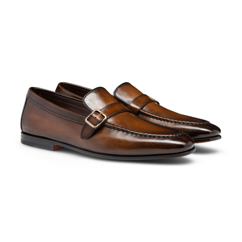 Men's dark brown leather single-buckle loafer - Santoni - 3