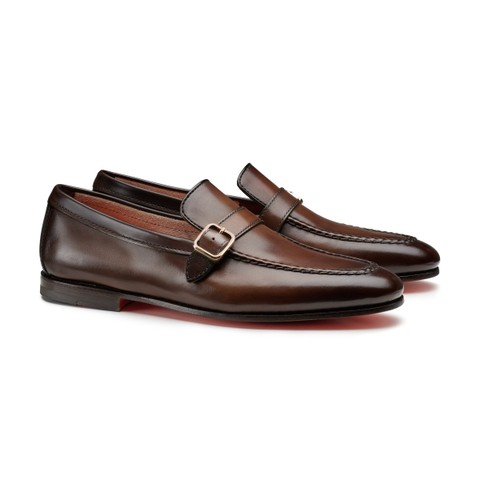 Men's dark brown leather single monk strap loafer - Santoni - 3