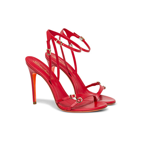 Women’s red leather high-heel sandal - Santoni - 2