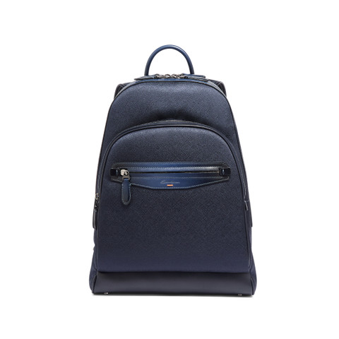 Blue leather and nylon backpack - Santoni - 1