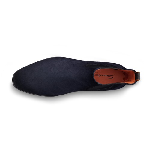 Men's blue suede Chelsea boot - Santoni - 4