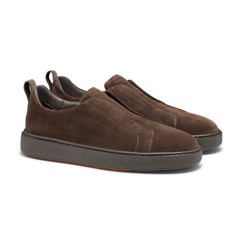 Men's dark brown suede slip-on sneaker - Santoni - 3
