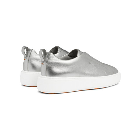 Women's silver laminated leather slip-on sneaker - Santoni - 4
