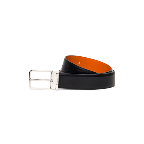 Men's polished blue leather adjustable belt - Santoni - 1