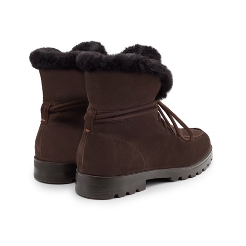 Women's dark brown suede ankle boot with fur - Santoni - 3