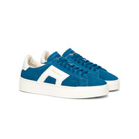 Double buckle sneaker da donna in suede e pelle blu e bianca - Santoni - 2