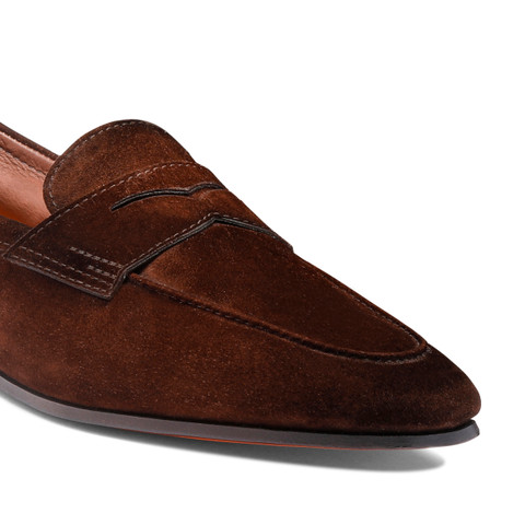 Men's dark brown suede Carlo penny loafer - Santoni - 6