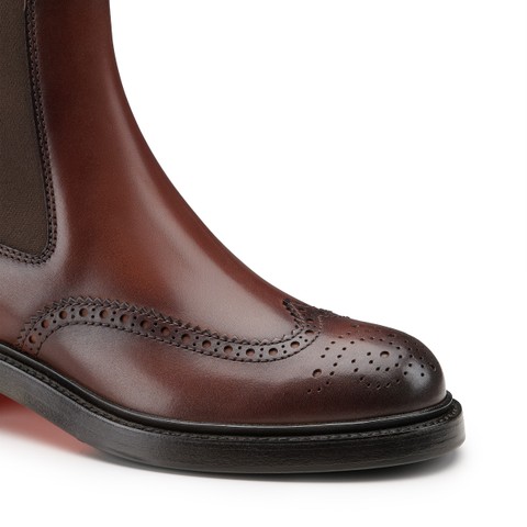 Women's dark brown leather brogue Chelsea boot - Santoni - 5