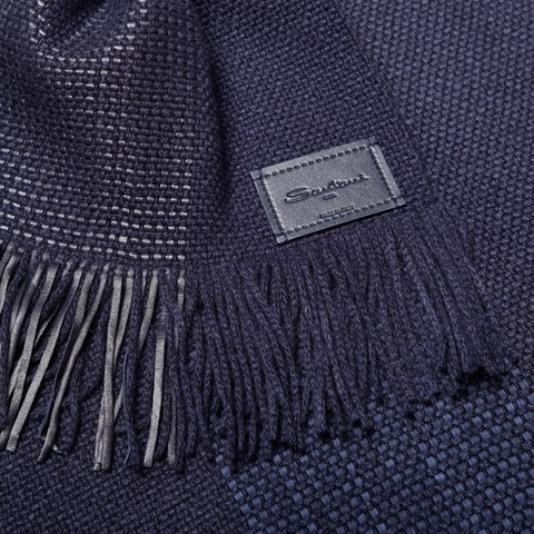 Blue cashmere scarf with leather details - Santoni - 4