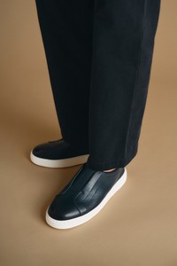 Men's blue leather slip-on sneaker - Santoni - editorial