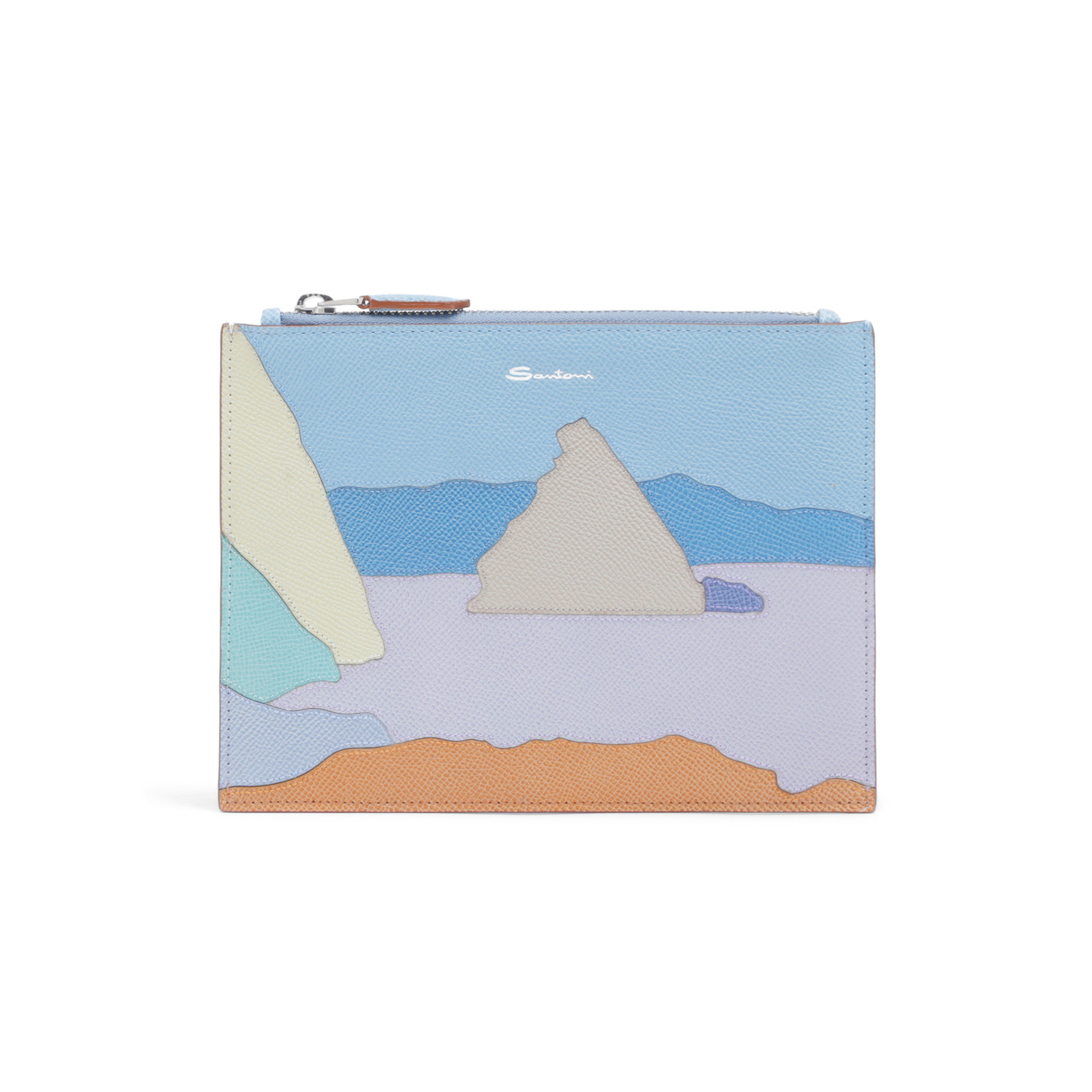 Santoni Pouch piccola in Saffiano azzurro