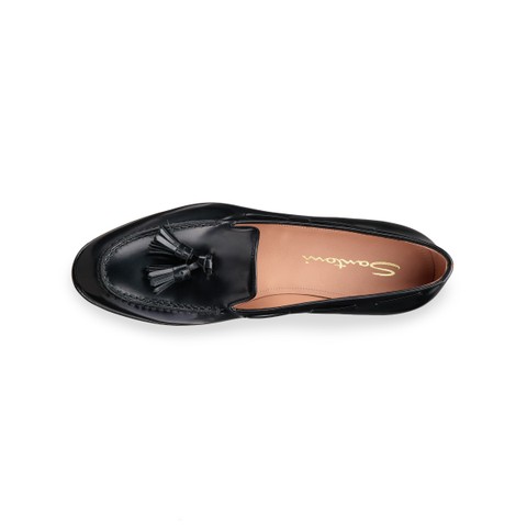Women's black leather tassel loafer - Santoni - 4