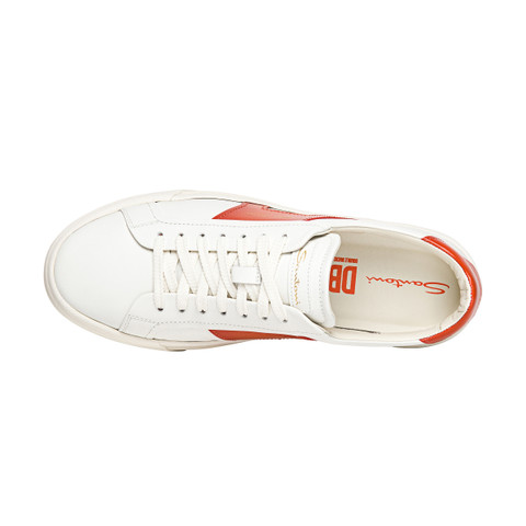Men’s white and orange leather double buckle sneaker - Santoni - 5