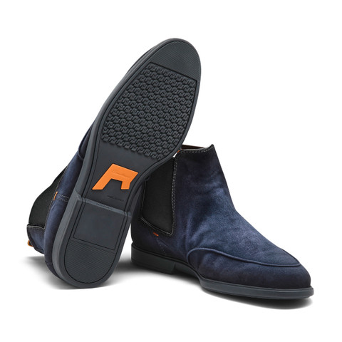 Botines Chelsea de hombre en ante azul - Santoni - 4