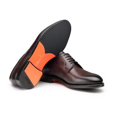 Men&rsquo;s polished brown leather Derby shoe - Santoni - 3