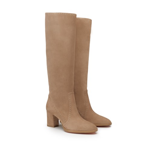 Women's beige suede mid-heel boot - Santoni - 4