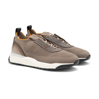 Sneaker en tissu stretch et cuir beige pour homme - Santoni - 2