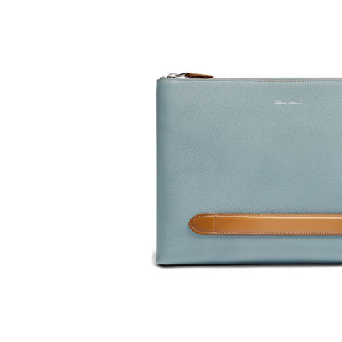 Light blue tumbled leather pouch - Santoni - 6