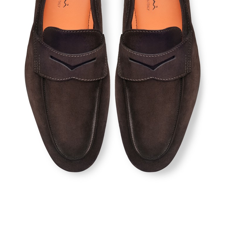 Men's dark brown suede Carlo penny loafer