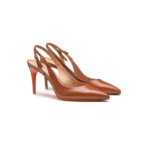 Women's light brown leather high-heel slingback - Santoni - 3